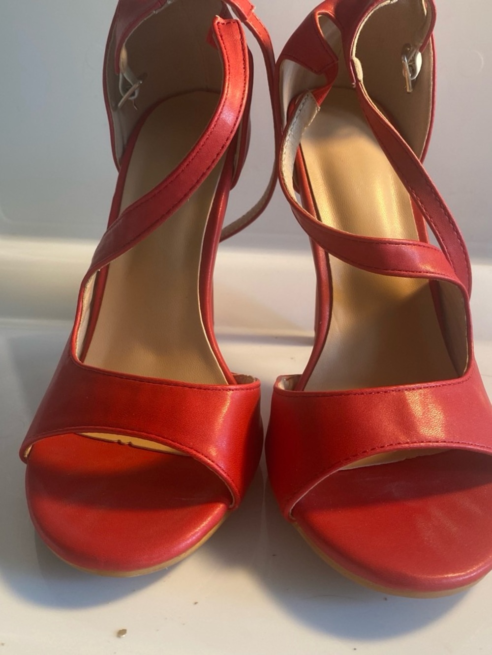 Red Strappy High-Heel Sandals with Cross Ankle Strap